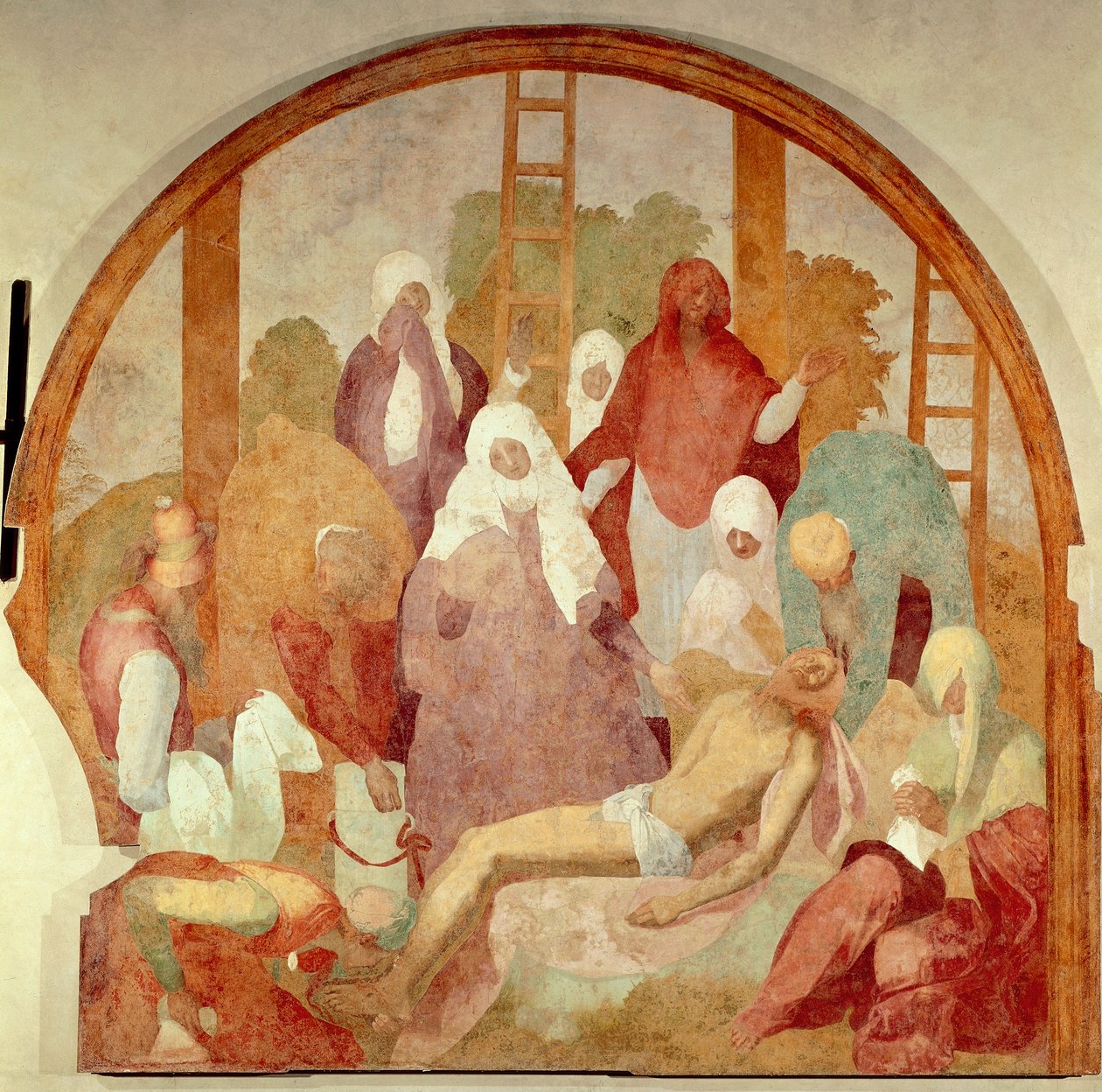 O depoimento, detalhe do Fresco Ciclo da Paixão de Giacomo Carucci, conhecido como Pontormo (1494-1556), afresco, 300x290 cm Certosa di Galluzzo, Florença finlandesa tekijältä Jacopo Pontormo