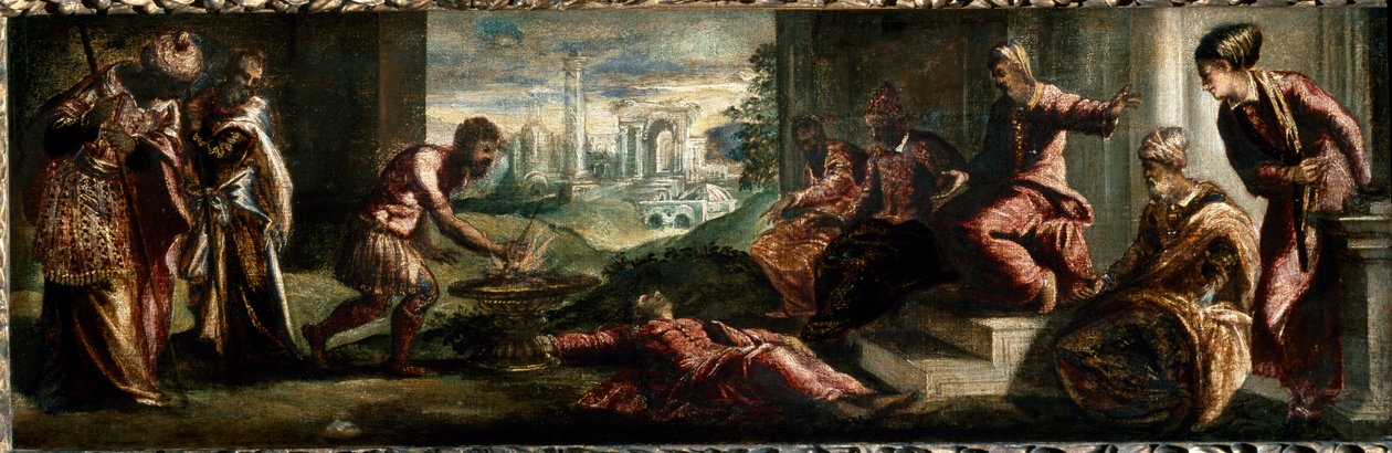 Caius Mucius Scaevola Porsennan edessä Caius Mucius Scaevola upottaa kätensä tuleen. (Maalaus tekijältä Jacopo Robusti Tintoretto