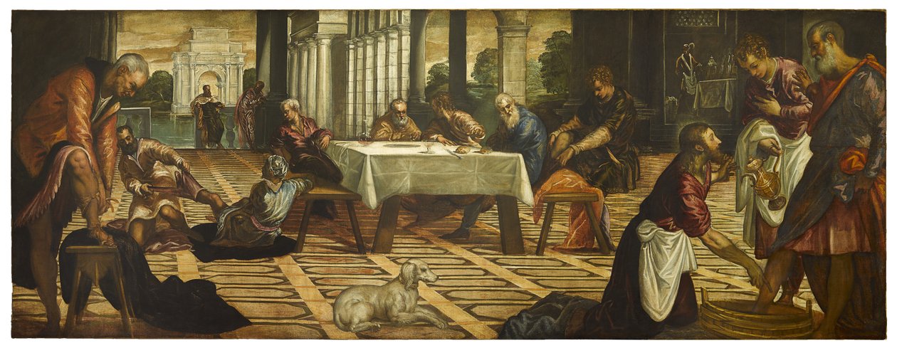 Kristus pesee opetuslastensa jalkoja, n. 1545-55 tekijältä Jacopo Robusti Tintoretto
