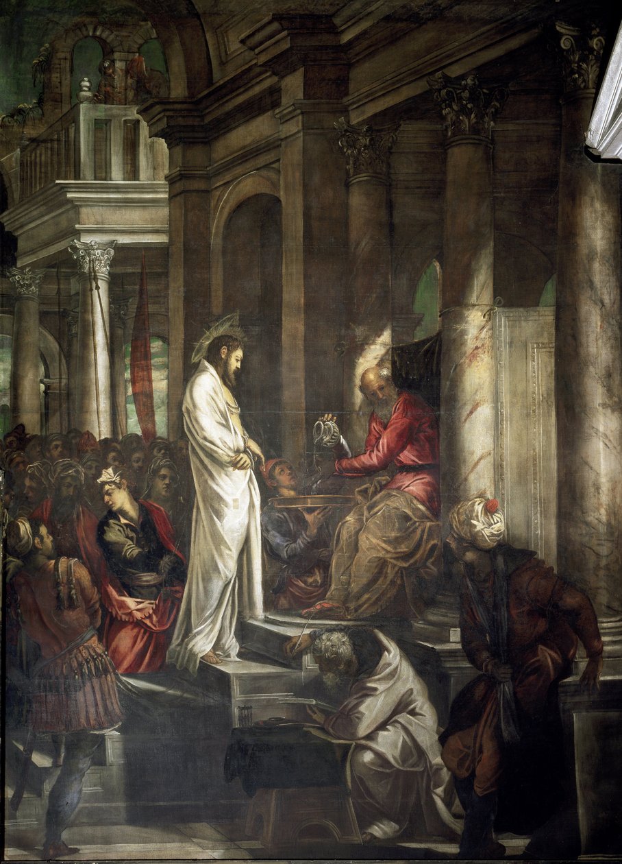 Kristus Pontius Pilatuksen edessä Tintoretto (Jacopo Robusti) (Tintoret) (1518-1594) 1566-1567 Koko 515x390 cm Venetsia Scuola di San Rocco Italia tekijältä Jacopo Robusti Tintoretto