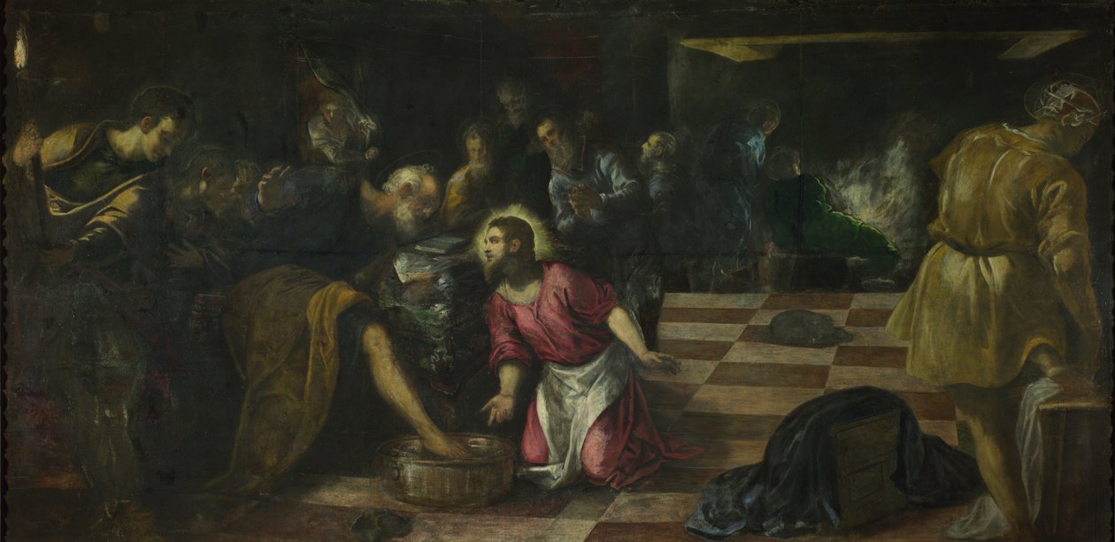 Kristus pesee opetuslasten jalkoja, n. 1575 tekijältä Jacopo Robusti Tintoretto