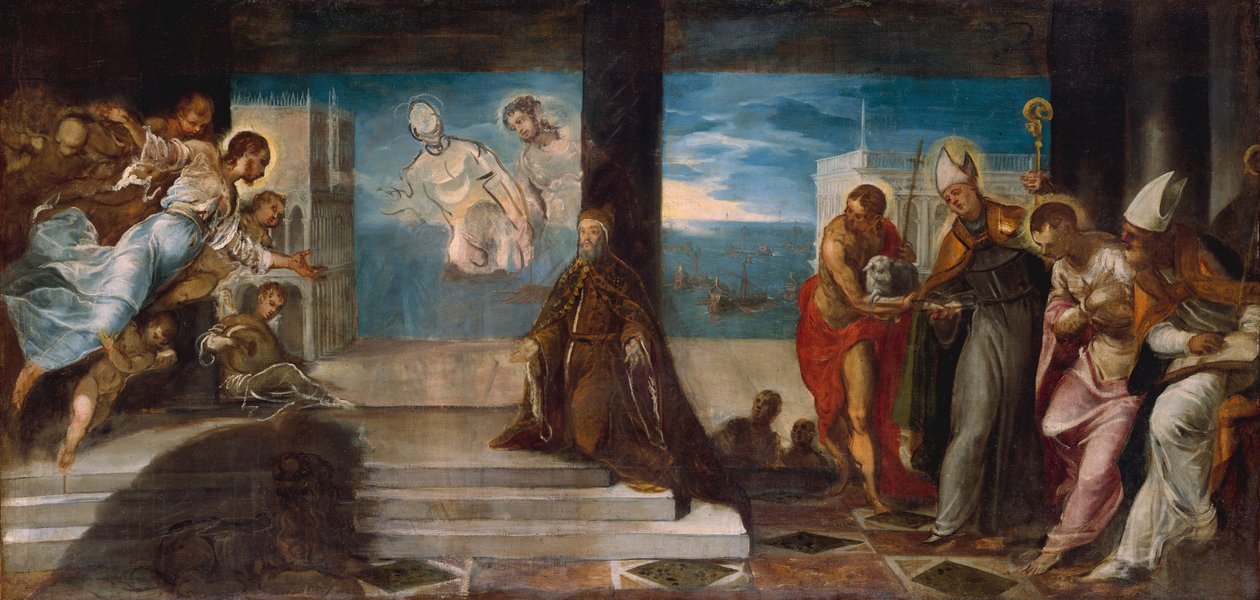 Doge Alvise Mocenigo esitteli Lunastajalle, noin 1577. tekijältä Jacopo Robusti Tintoretto