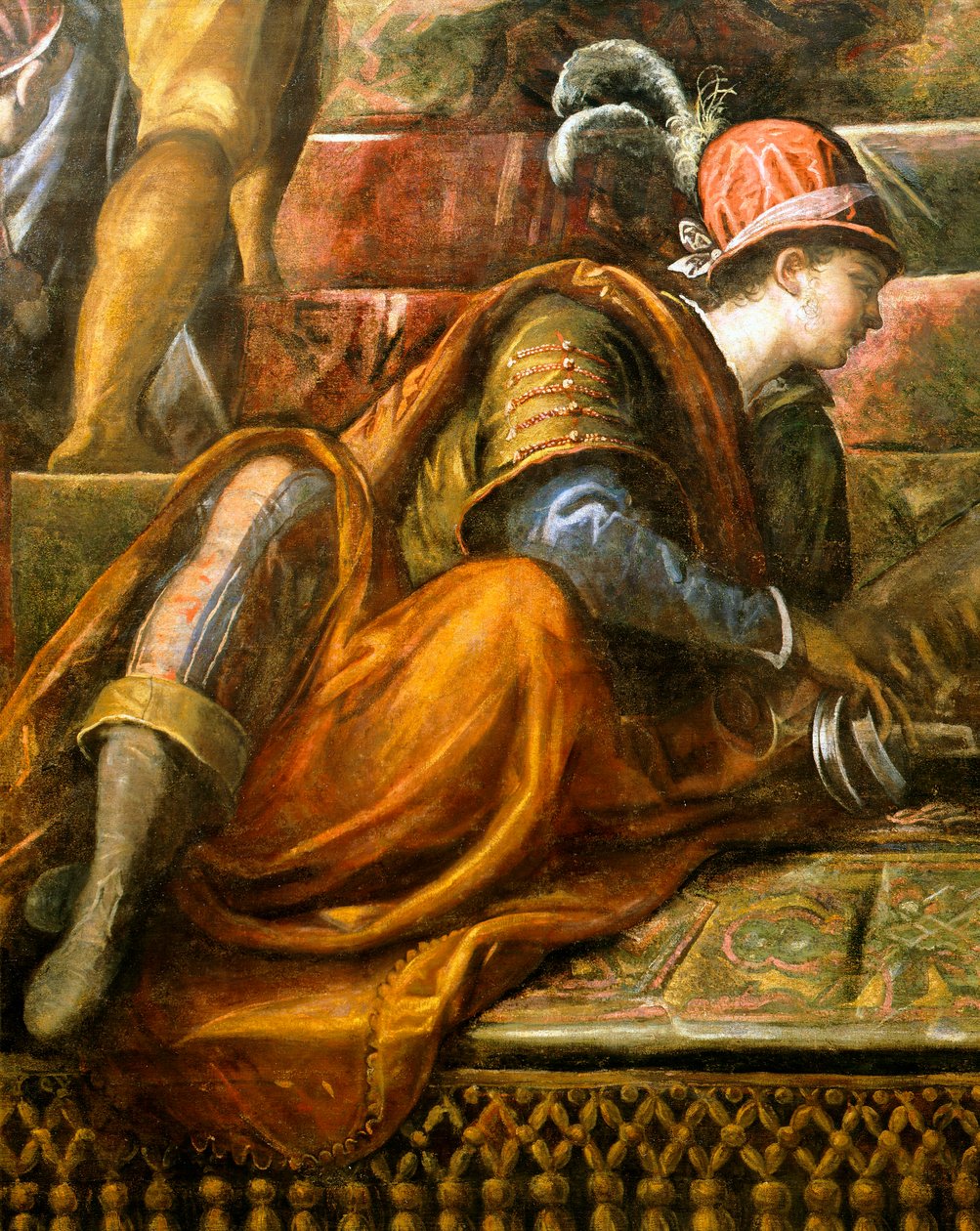 Doge Niccolo da Ponte vastaanottaa oliivinoksaa Venetsiasta, kirjoittanut Jacopo Robusti, joka tunnetaan nimellä Tintoretto (1518-1594), Detail, Sala del Maggior Consiglio (Suurneuvoston sali), Palazzo Ducale, Venetsia tekijältä Jacopo Robusti Tintoretto