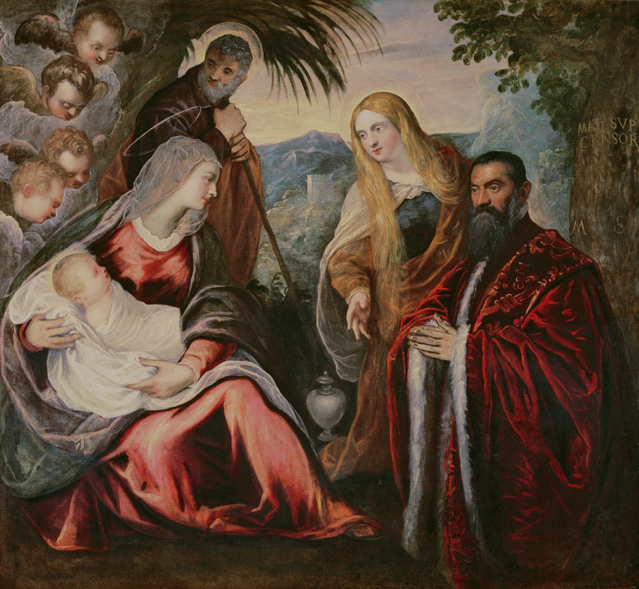 Pyhä perhe Matteo Saranzon kanssa tekijältä Jacopo Robusti Tintoretto