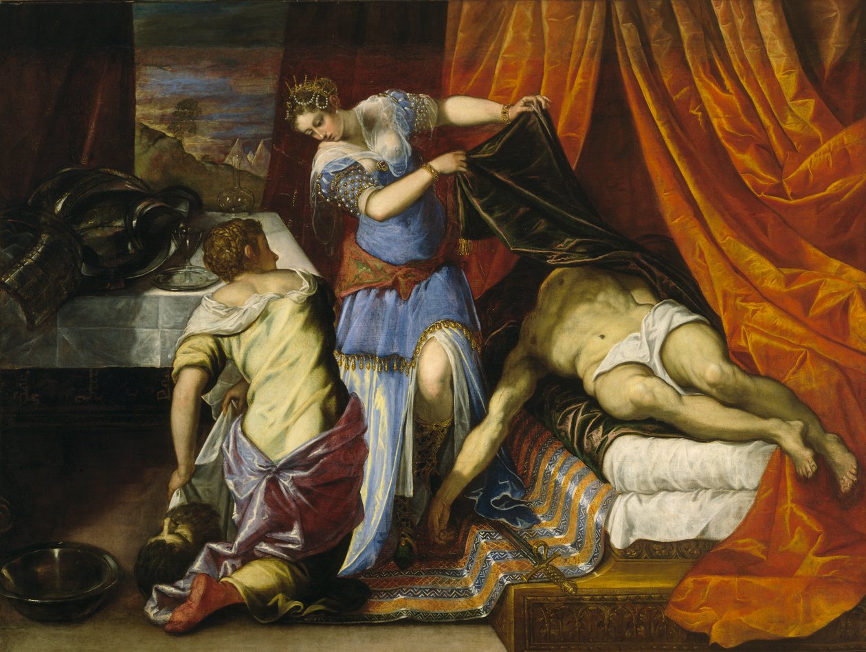 Judith ja Holofernes, n. 1577 (öljy kankaalle) tekijältä Jacopo Robusti Tintoretto