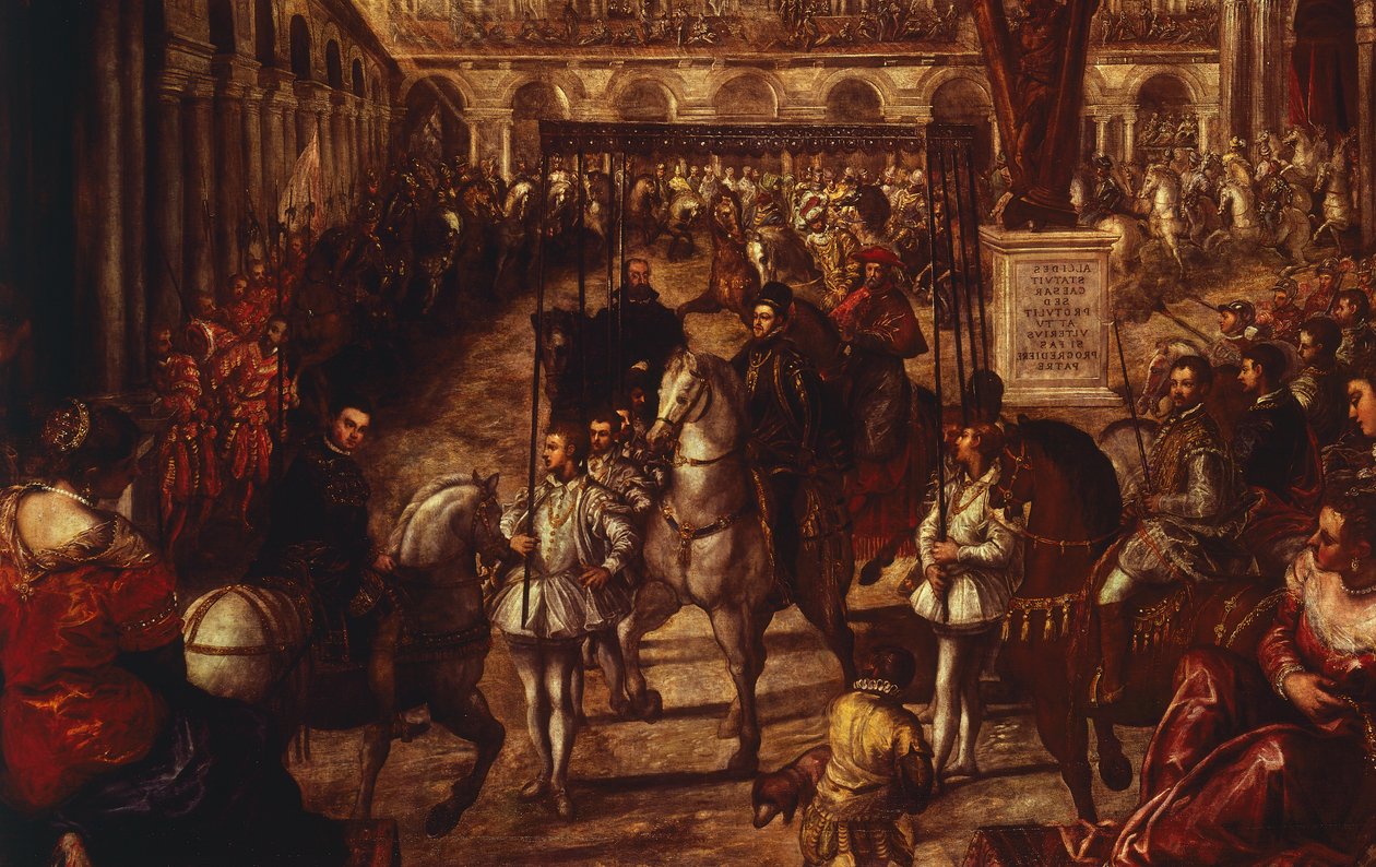 Francesco Gonzaga otti Filippoksen II vastaan Mantovassa tekijältä Jacopo Robusti Tintoretto