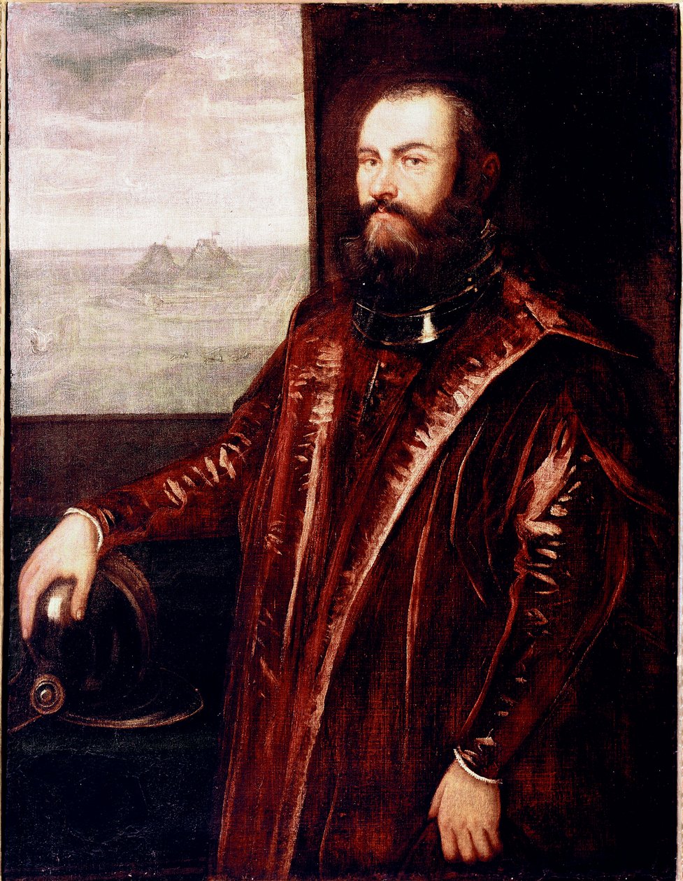 Muotokuva venetsialaisesta amiraalimaalauksesta Jacopo Robusti sanoi Tintoret (Tintoretto) (1518-1594) 1570 noin. Aurinko. 127x99 cm Firenze, Galleria degli Uffizi (toimistot) tekijältä Jacopo Robusti Tintoretto