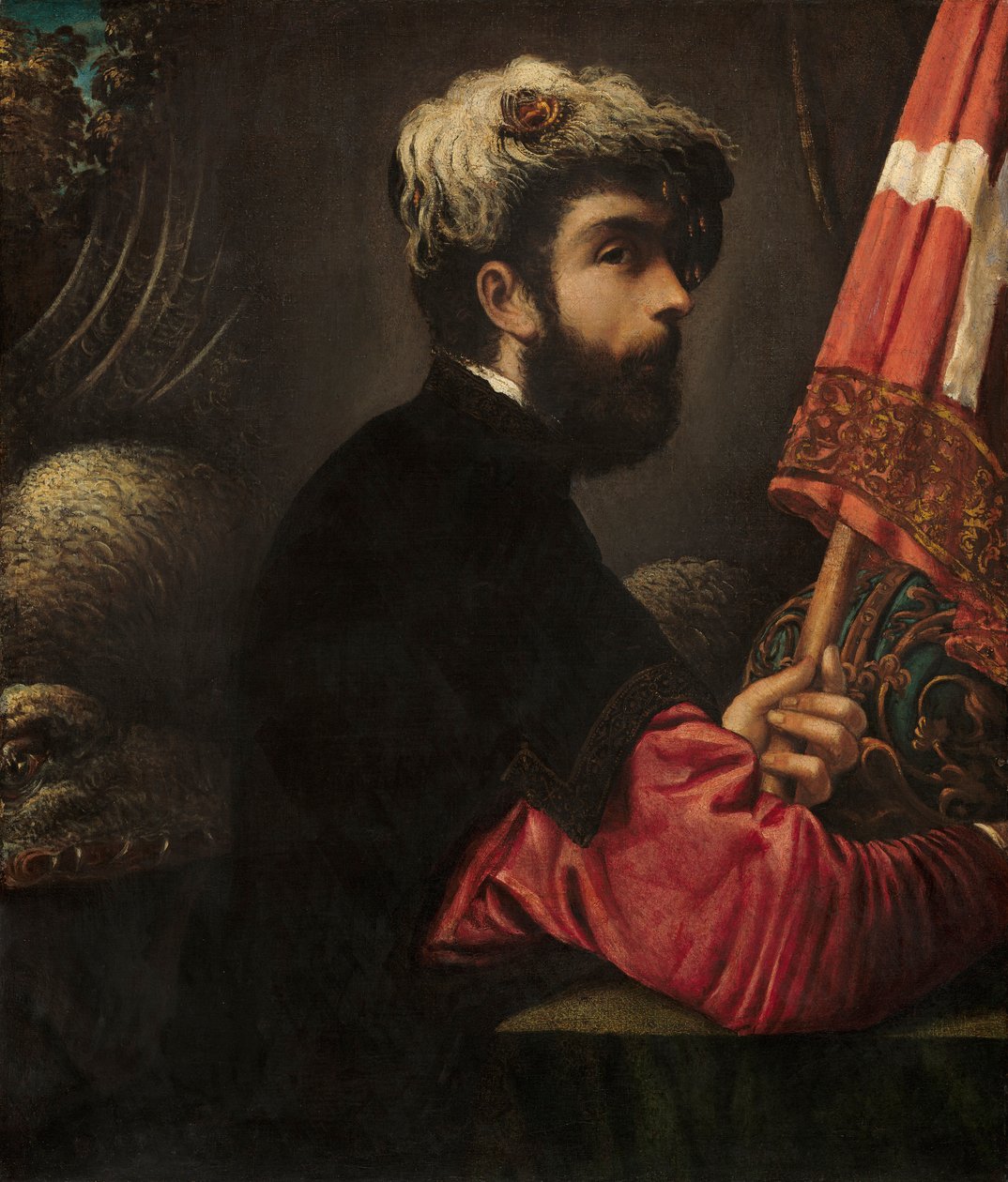 Miehen muotokuva Pyhänä Yrjönä, 1540-50 tekijältä Jacopo Robusti Tintoretto