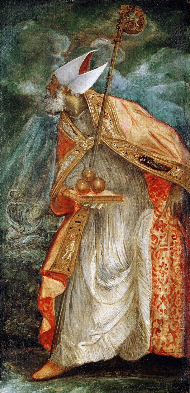 Saint Nicolas de Bari (Nicolas de Myre) (270-345) - Pyhä Nikolaus Barilainen - Jacopo Tintoretto (1518-1594). Öljy kankaalle, n. 1555. Mitat : 114x56 cm. Taidehistoriallinen museo, Vienne tekijältä Jacopo Robusti Tintoretto