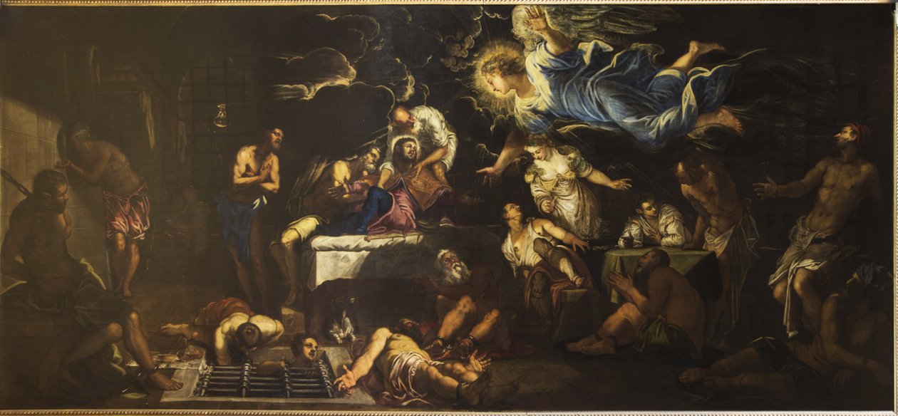 Saint Rochh vankilassa Enkelin vieraana, 1567. tekijältä Jacopo Robusti Tintoretto