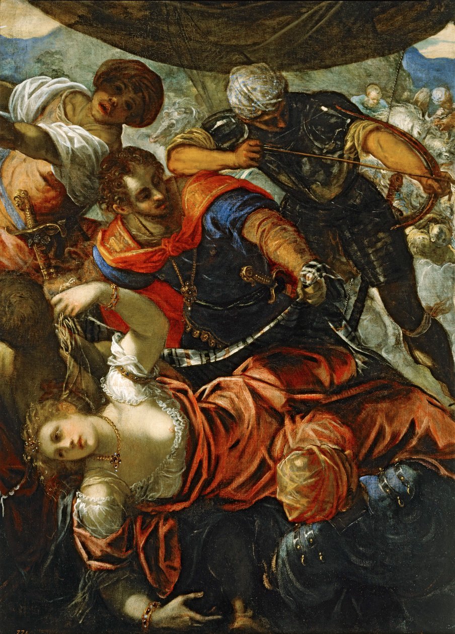 Kohtaus turkkilaisten ja kristittyjen välisestä taistelusta ... (maalaus kankaalle) tekijältä Jacopo Robusti Tintoretto