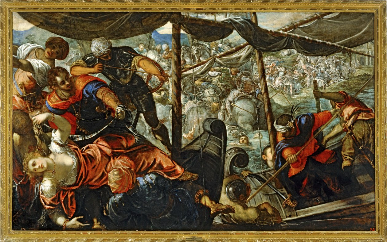Kohtaus turkkilaisten ja kristittyjen välisestä taistelusta ... (maalaus kankaalle) tekijältä Jacopo Robusti Tintoretto