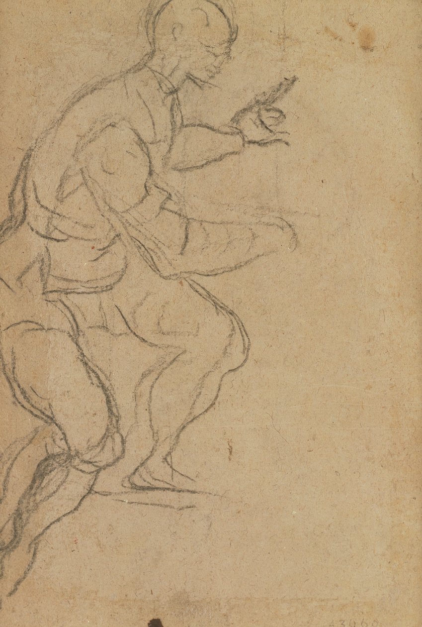 Istuva mies alhaalta katsottuna (musta liitu paperille) (käänteinen) (katso 160812 rekto) tekijältä Jacopo Robusti Tintoretto