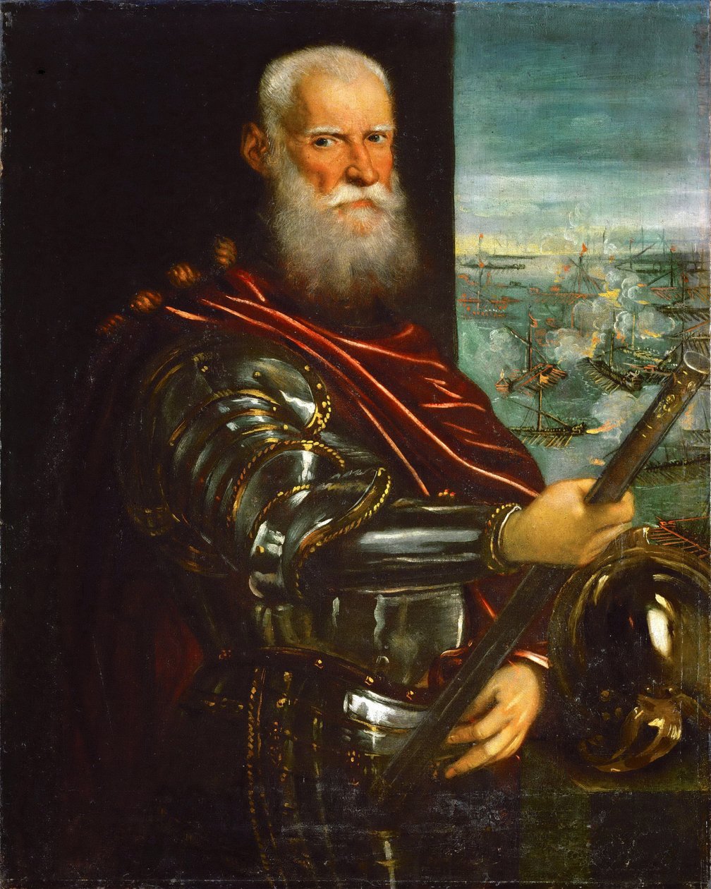 Sebastiano Venier (1496-1578), Lepanton taistelu taustalla - Jacopo Tintoretto (1518-1594). Öljy kankaalle, vuoden 1571 jälkeen. Mitat : 104,5x83,5 cm. Taidehistoriallinen museo, Vienne tekijältä Jacopo Robusti Tintoretto