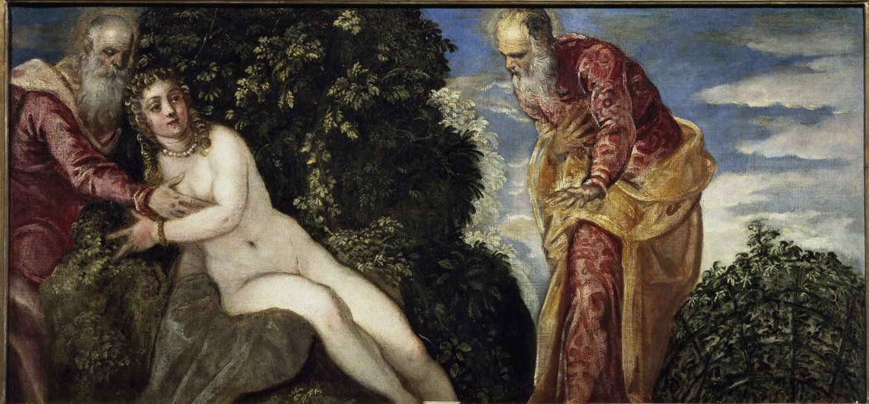 Suzanne ja vanhimmat - Öljy kankaalle, noin 1555 tekijältä Jacopo Robusti Tintoretto