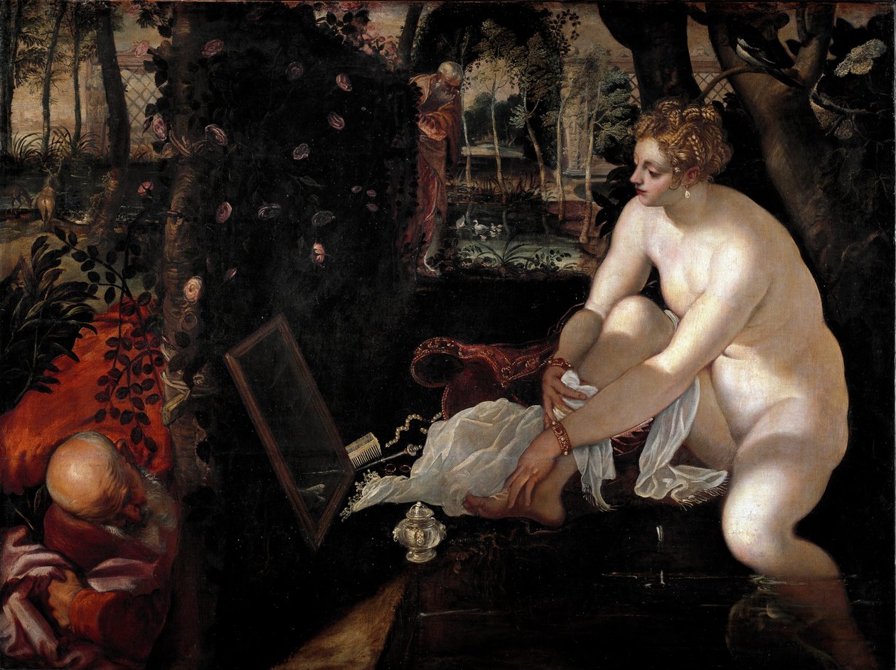 Suzanne ja vanhimmat tai "" Suzanne kylvyssä"" Jacopo Robusti dit il Tintoretto (Tintoret) maalaus (1518-1594) tekijältä Jacopo Robusti Tintoretto