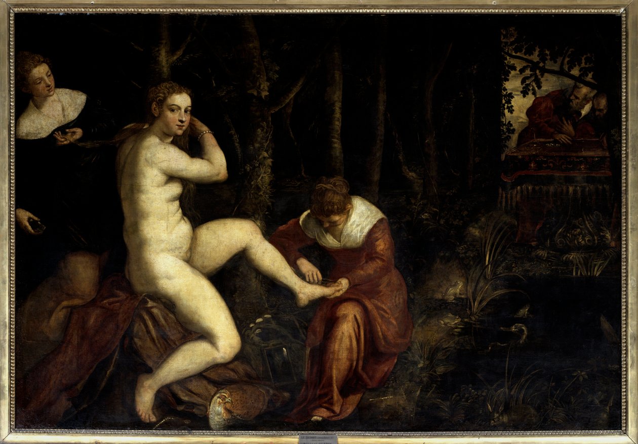 Suzanne kylvyssä Jacopo Robustin maalaus dit Le Tintoret (Il Tintoretto) (1518-1594) 1500-luvun su. 1,67 x 2,38 m Pariisi, Musee du Louvre tekijältä Jacopo Robusti Tintoretto