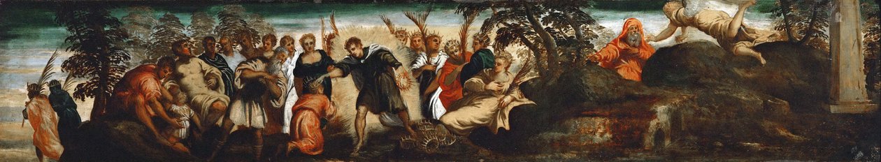 Ennustus Davidille - Jacopo Tintoretto (1518-1594). Öljy puulle, n. 1545. Mitat : 29x153,5 cm. Taidehistoriallinen museo, Vienne tekijältä Jacopo Robusti Tintoretto
