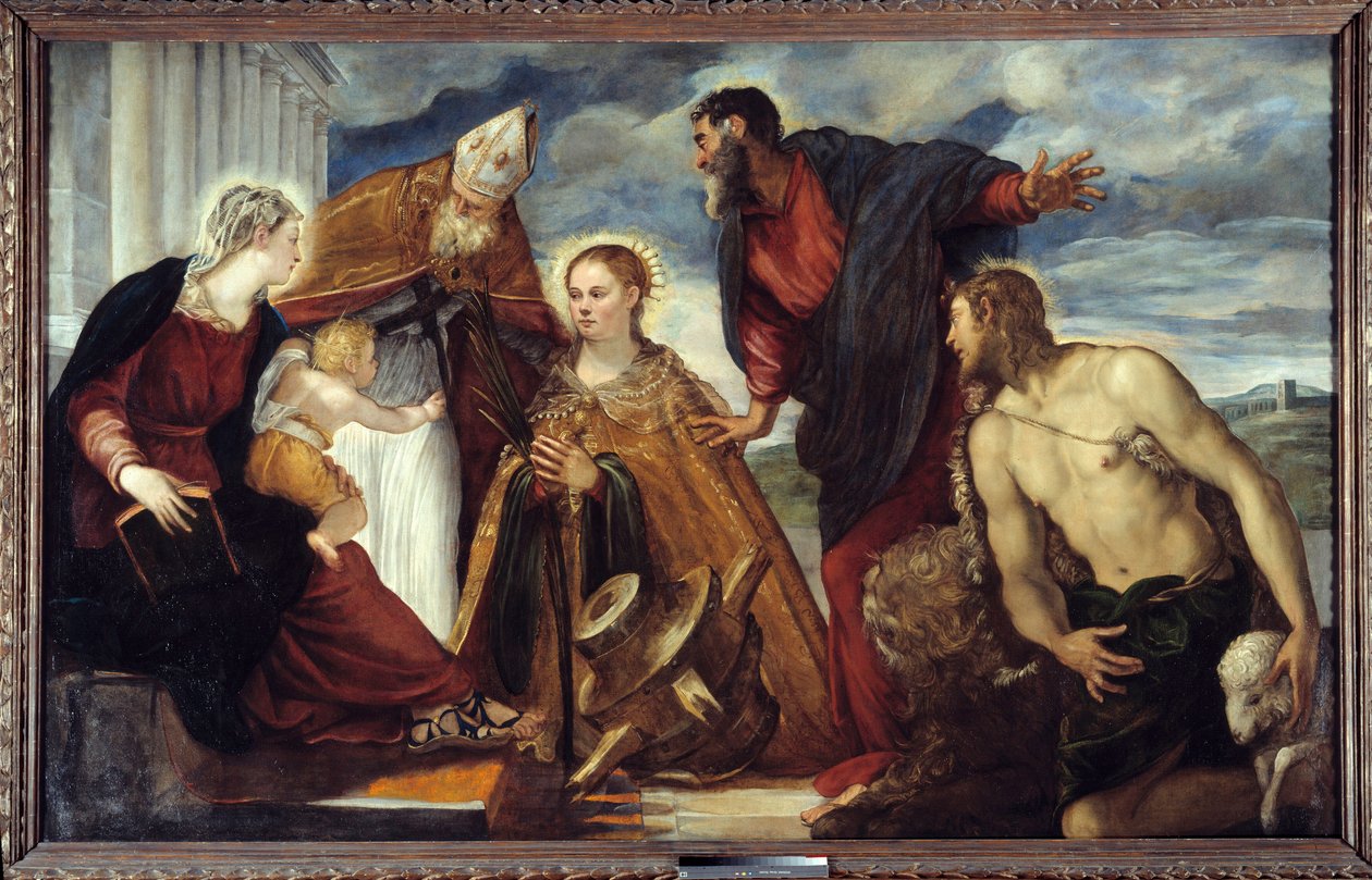 Neitsyt ja lapsi Pyhän Katariinan, Pyhän Augustinuksen, Pyhän Markuksen, Pyhän Johannes Kastajan kanssa Jacopo Robustin maalaus dit Il Tontoretto (Tintoret) 1549 su. 1,93x3,14 m Lyon, Musee des Beaux Arts tekijältä Jacopo Robusti Tintoretto