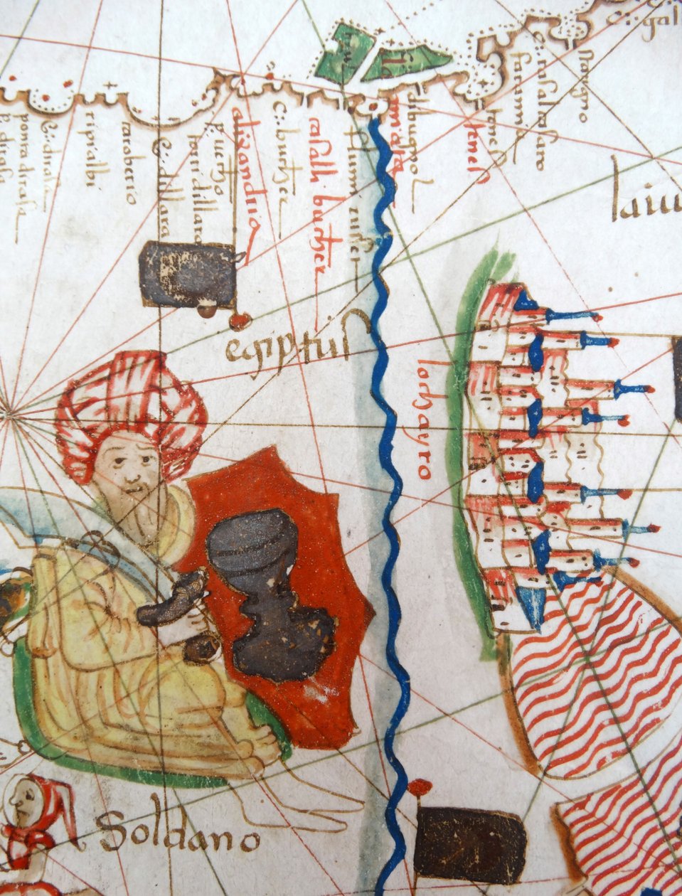 Egypti ja Punainen meri yksityiskohta renessanssin aikaisesta Euroopan kartasta, Jacopo Russo (jälkeen) 1528 tekijältä Jacopo Russo