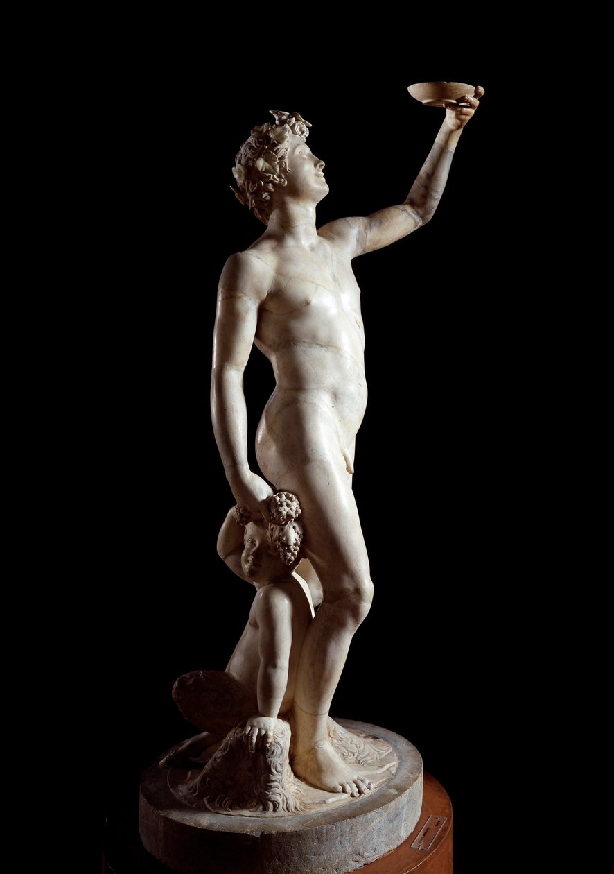 Bacchus (Bacchus). Jacopo Sansovinon (Jacopo Tatti) veistos (1486-1570). Marmori. 1510 Korkeus: 146 cm. Palazzo Bargello Firenze tekijältä Jacopo Sansovino