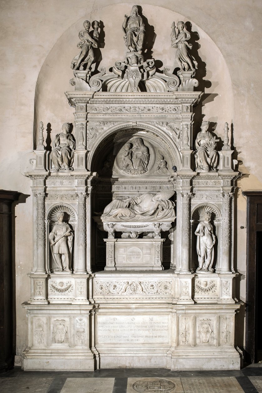 Hautausmuistomerkki kardinaali Girolamo Basso Della Roveren kunniaksi (marmoriveistos tekijältä Jacopo Sansovino