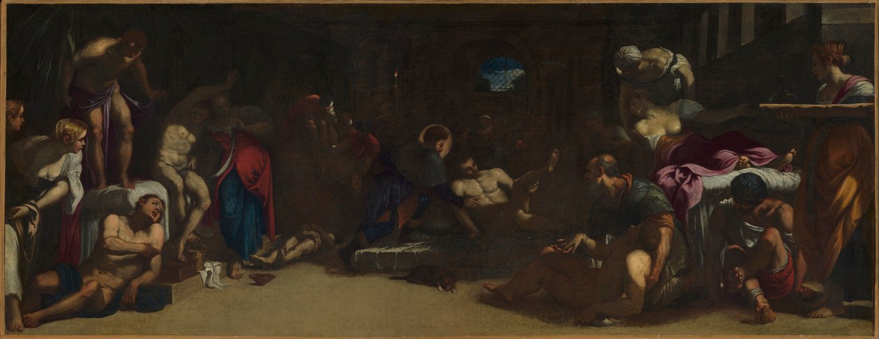 Pyhä Roch osallistumassa Venetsian rutto-uhreihin Lazarettossa. tekijältä Jacopo, Tintoretto