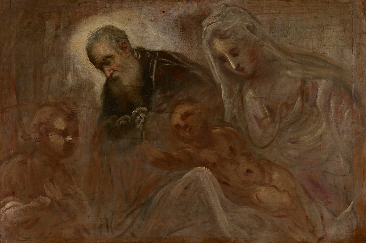Pyhä perhe nuoren pyhän Johannes Kastajan kanssa tekijältä Jacopo Tintoretto