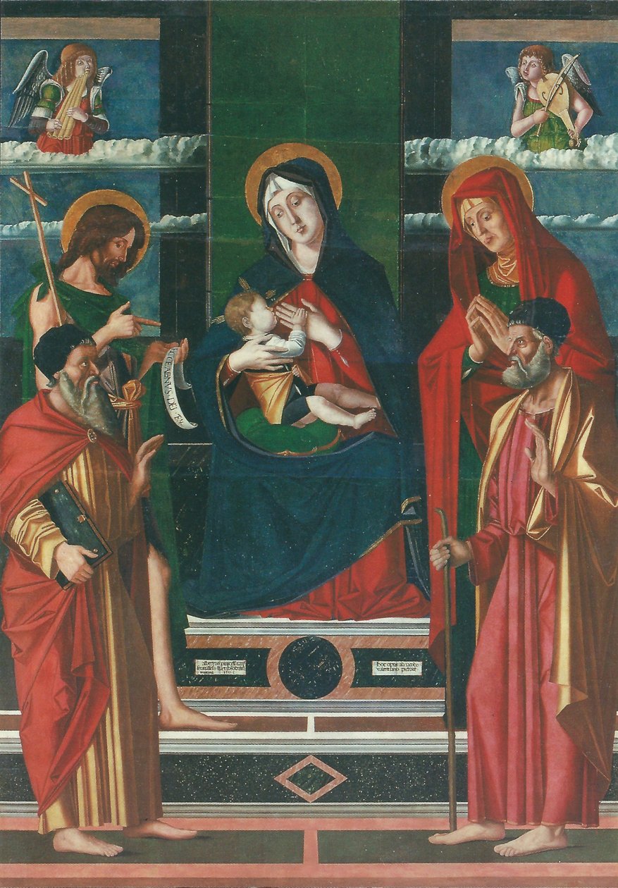 Pala di Jacopo da Valenza Vaihtoehtoinen nimi(t):   Johannes Kastajan, Joakimin ja Annen kanssa. tekijältä Jacopo da Valenza