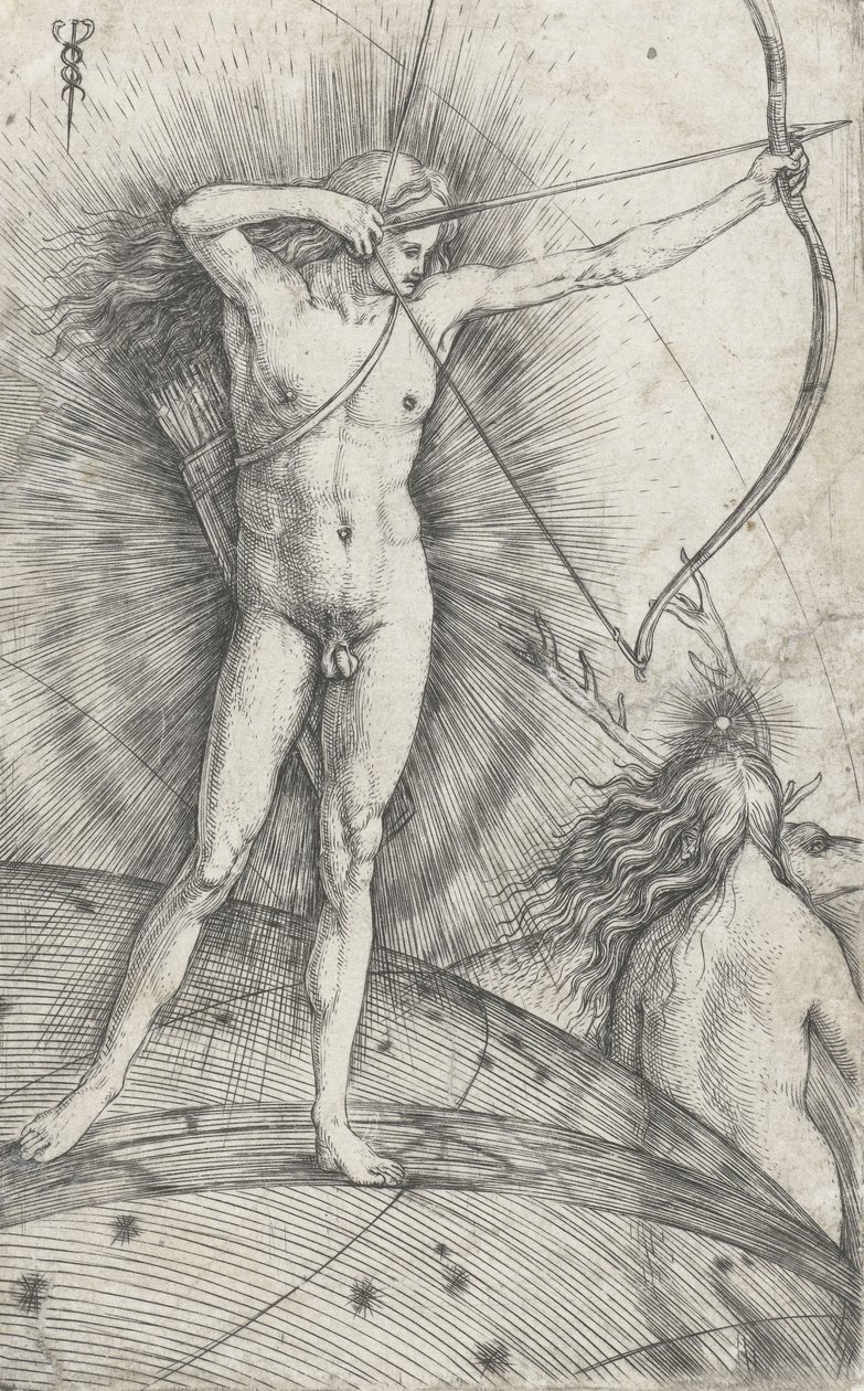 Apollo jousella ja nuolella taivaanpallolla ja Diana peuran kanssa, 1503-5 tekijältä Jacopo de Barbari
