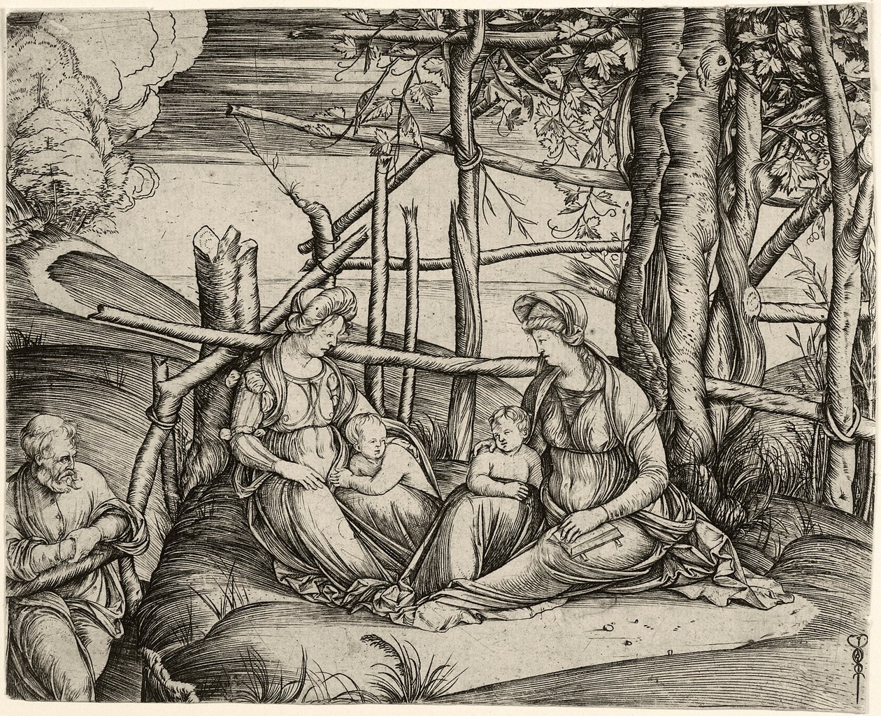 Die Hl. Familie mit der hl. Elisabeth und dem Johannesknaben tekijältä Jacopo de Barbari