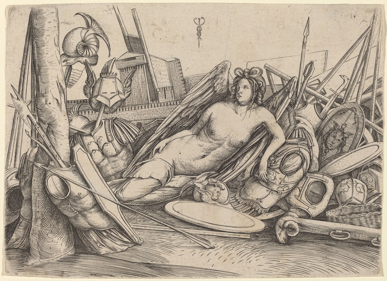 Victory Reclining Amid Trophys, c. 15001503. tekijältä Jacopo de Barbari