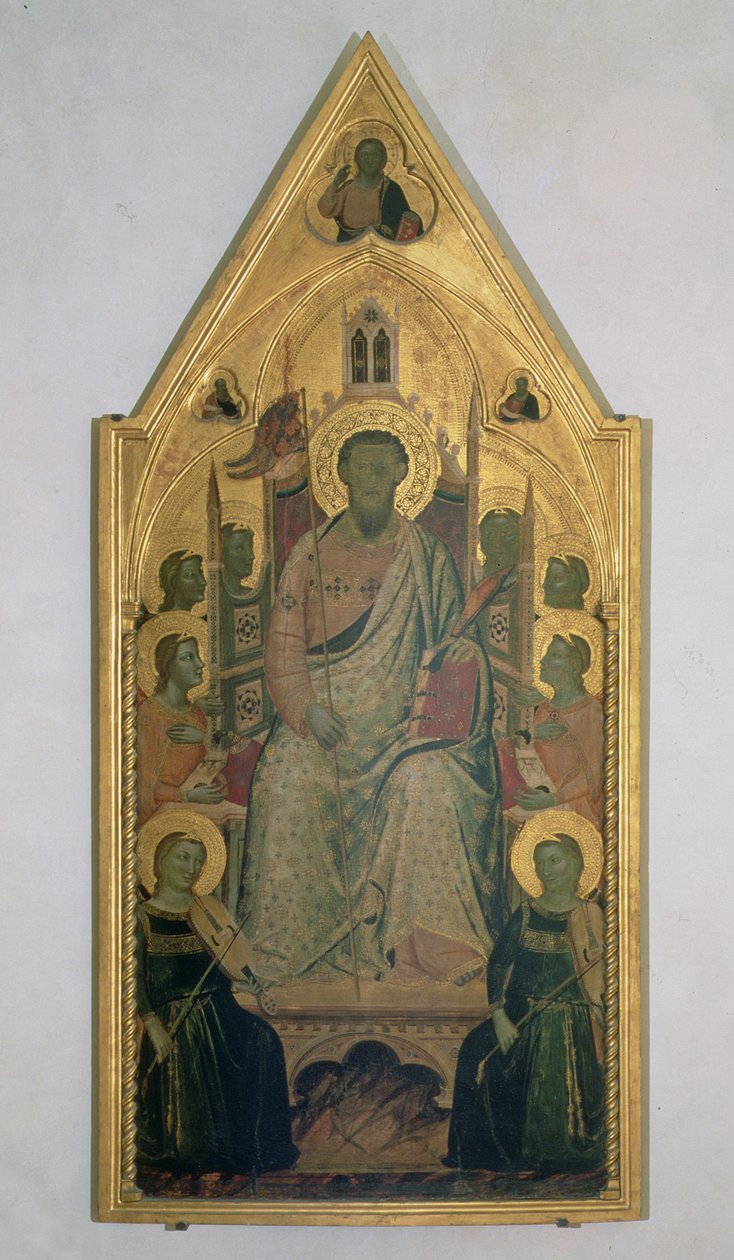 Pyhä Bartolomeus valtaistuimella Enkelit (tempera paneelissa) tekijältä Jacopo del Casentino