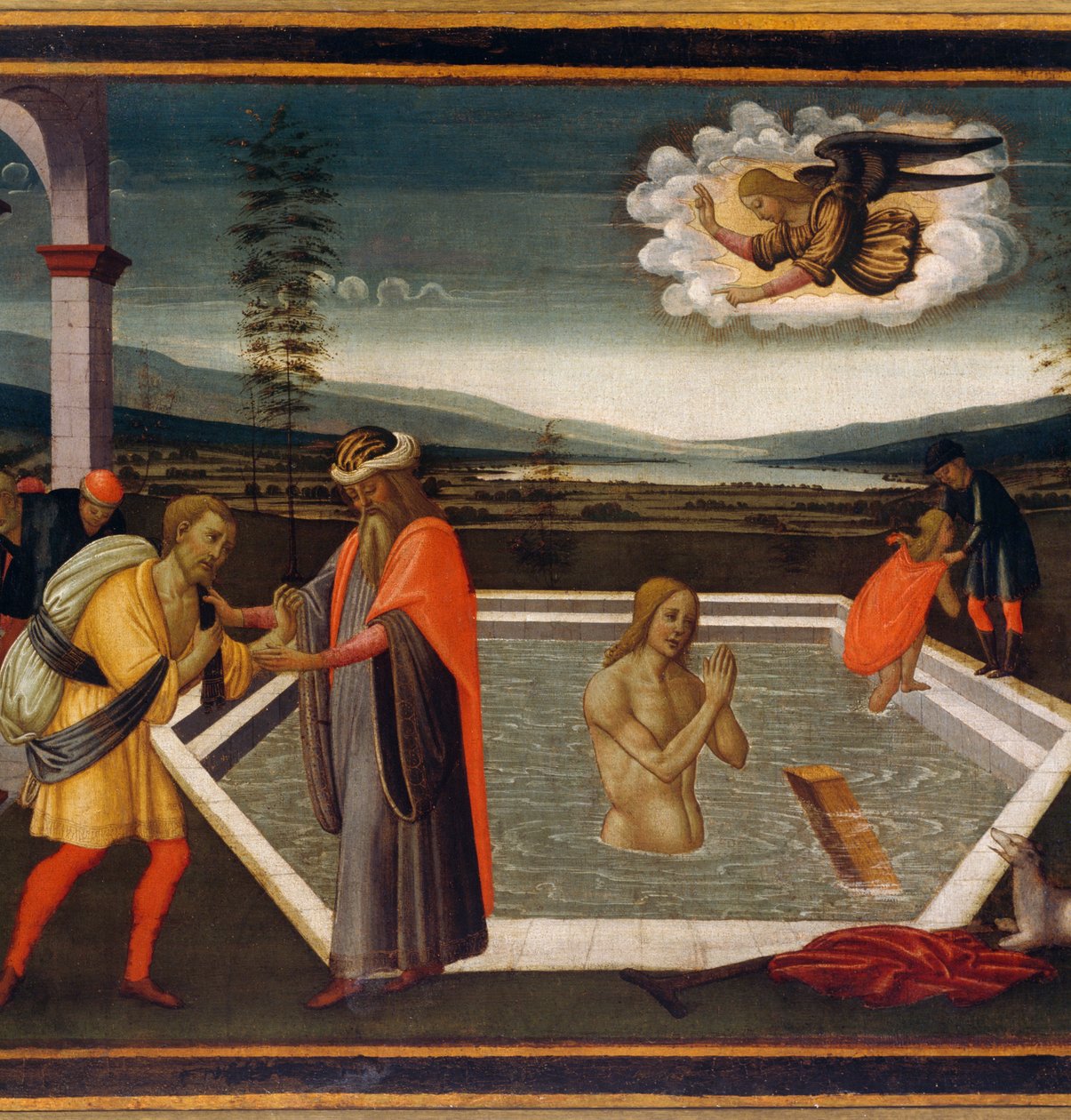 Probatic Pool, yksityiskohta halvaantumisen ihmeellä, kirjoittanut Jacopo di Arcangelo tai Jacopo del Sellaio (1442-1493), Yksityiskohta tekijältä Jacopo del Sellaio
