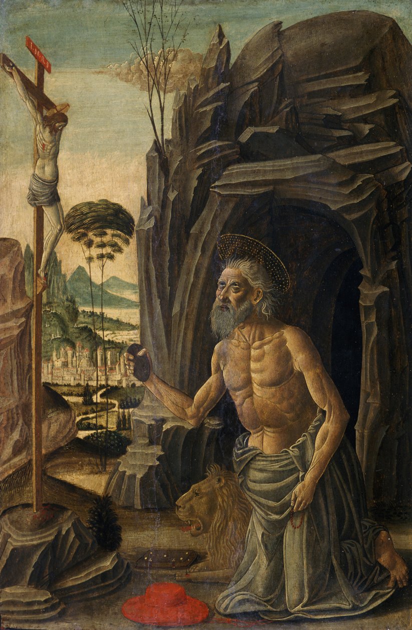 St. Hieronymus katuvana, n. 1590 (tempera pähkinäpuulla) tekijältä Jacopo del Sellaio