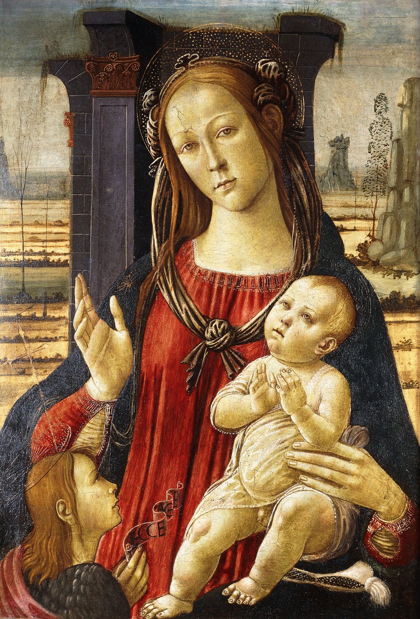 Madonna ja lapsi pikkulapsen pyhän Johannes Kastajan kanssa, tekijältä Jacopo del Sellaio