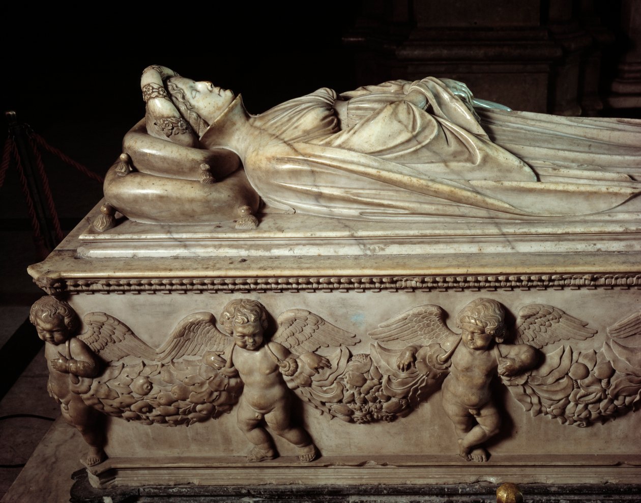 Makaa Ilaria del Carretto (1379-1405), Paolo Guinigin (1376-1432) vaimo italialainen poliitikko (Ilaria del Carretton hautausmuistomerkki, Paolo Guinigin vaimo) Jacopo della Quercian marmoriveistos (1371 / 74-1438-1) 1407 Lucca (Lucca), Cathedrale San tekijältä Jacopo della Quercia