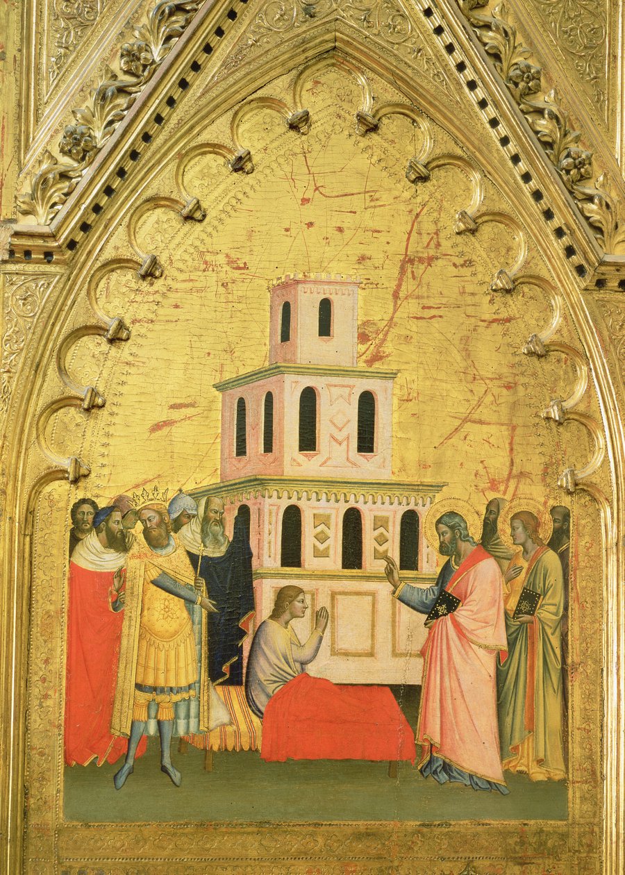 Pyhä Matteus herättää nuoren miehen kuolleista, alttaritaulusta "Pyhä Matteus ja kohtauksia hänen elämästään", noin 1367-70 (tempera paneelille). tekijältä Jacopo di Cione