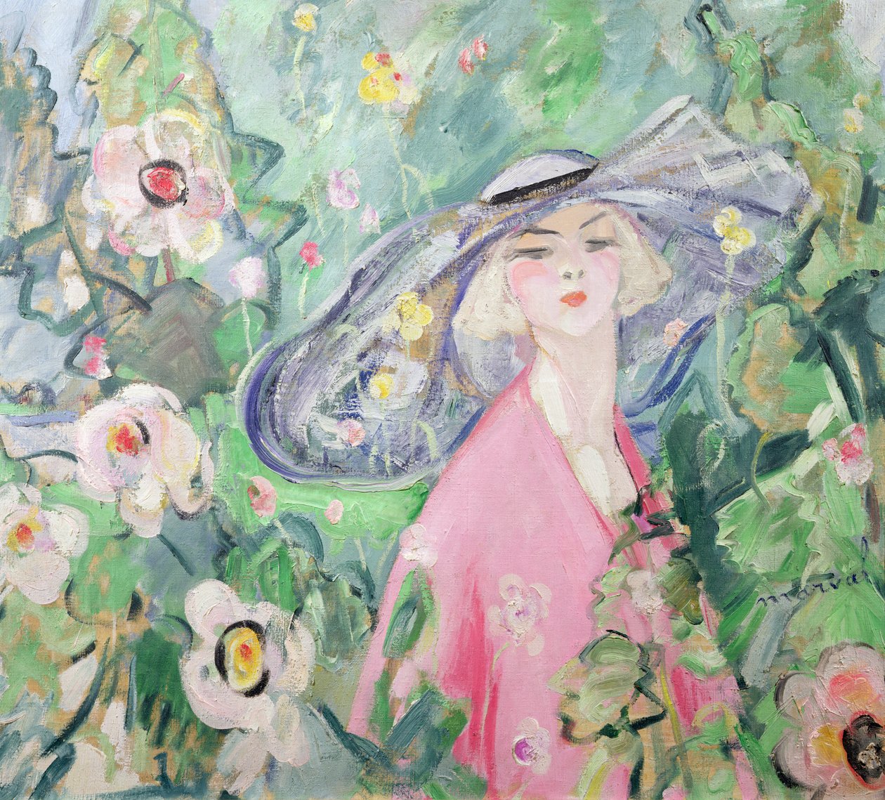Nainen hattu päässä, noin 1920 (öljy kankaalle) tekijältä Jacqueline Marval
