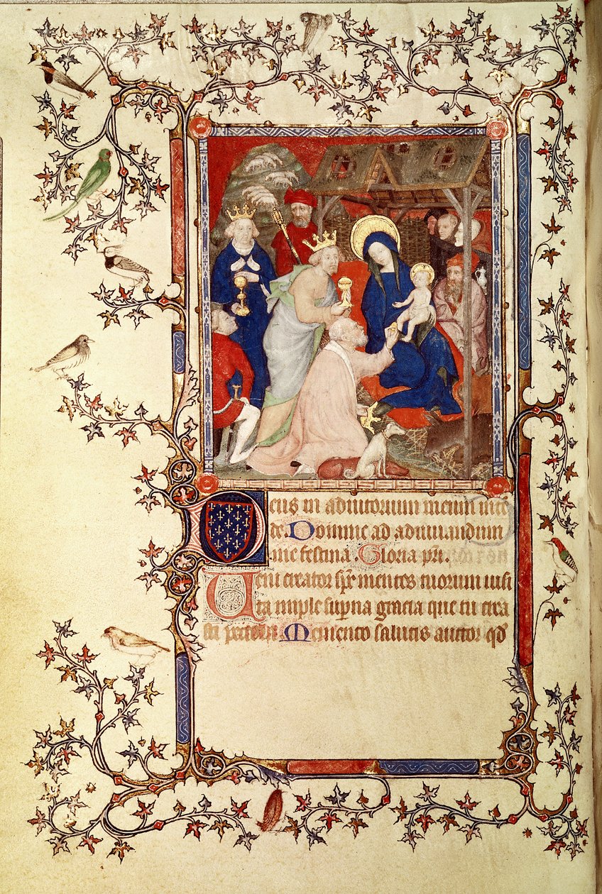 Lat 18014 f.42v The Adoration of the Magi, Les Petites Heures de Duc de Berry, n.1385-90 tekijältä Jacquemart de Hesdin