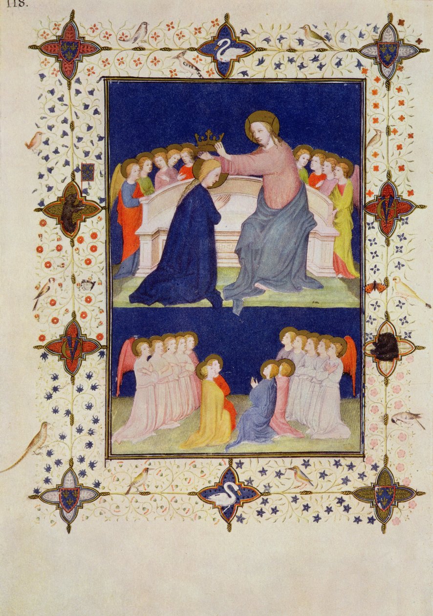 MS 11060-11061 Notre Damen aukioloajat: Compline, The Coronation of the Virgin, Tres Riches Heures du Duc de Berry tekijältä Jacquemart de Hesdin