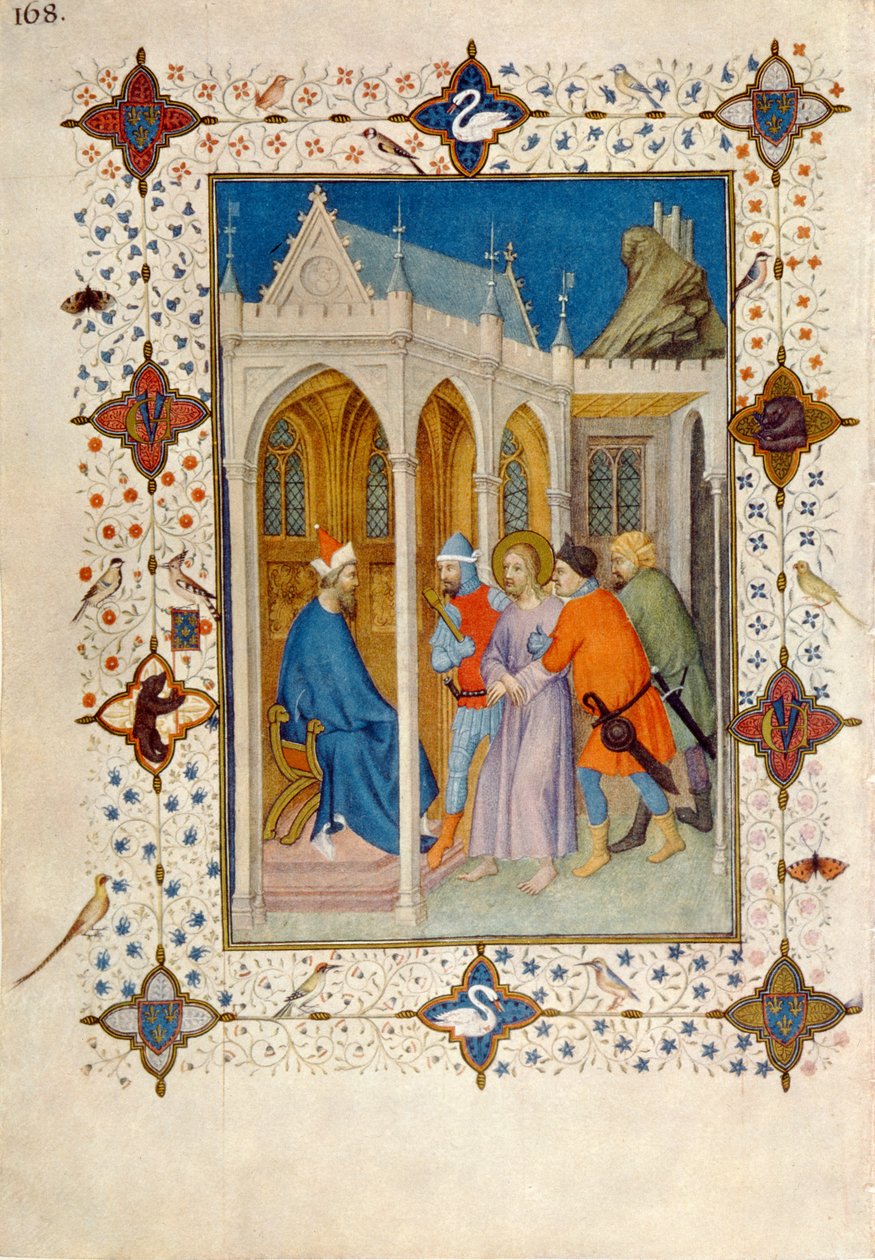 MS 11060-11061 Ristin tunnit: Prime, Kristus Pilatuksen edessä, Tres Riches Heures du Duc de Berrystä tekijältä Jacquemart de Hesdin