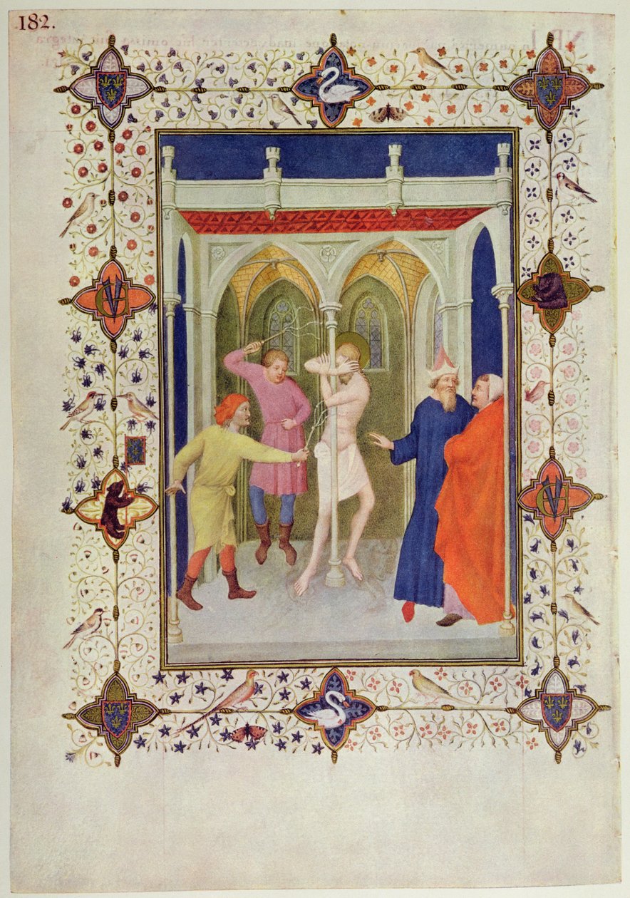 MS 11060-11061 Ristin tunnit: Tierce, Kristuksen liputus, "Tres Riches Heures du Duc de Berry" tekijältä Jacquemart de Hesdin