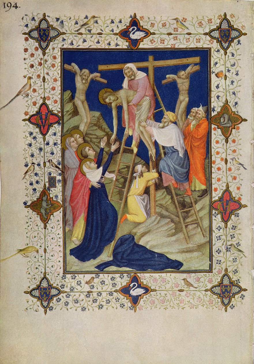 MS 11060-11061 Ristin tunnit: Vespers, laskeutuminen ristiltä tekijältä Jacquemart de Hesdin