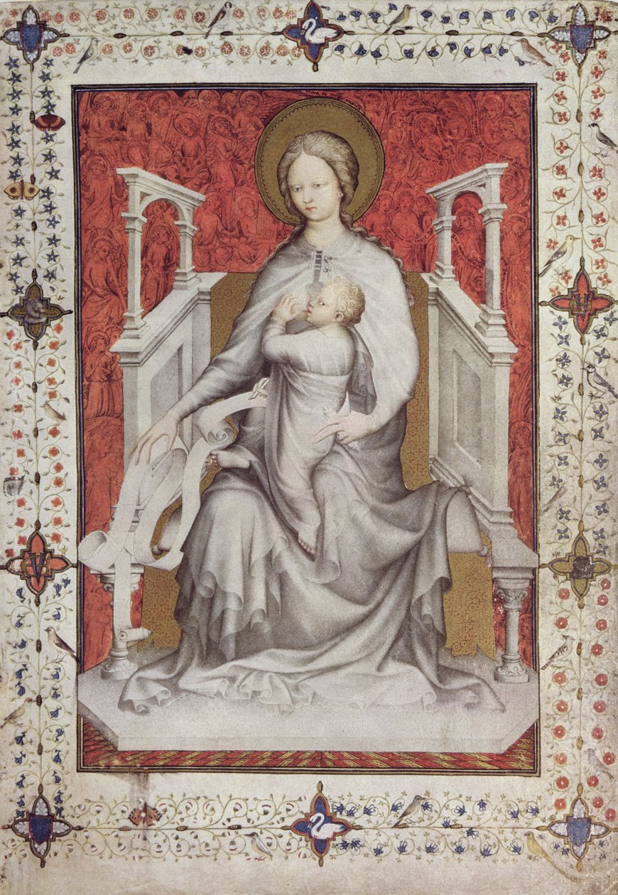 MS 11060-11061 Neitsyt, joka imee Jeesus-vauvaa, ranskalainen, Tres Riches Heures du Duc de Berrystä tekijältä Jacquemart de Hesdin