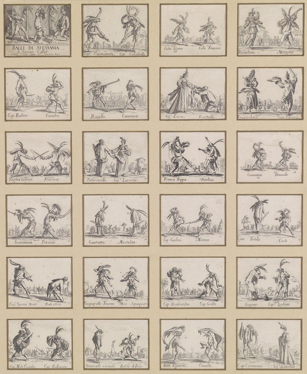 Balli di Sfessania (napolilaiset tanssit) tekijältä Jacques Callot