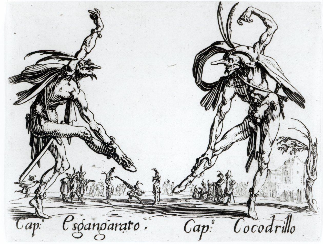 I Balli de Spessanei tai Le Grande Chasse (kaiverrus) (bw kuva) tekijältä Jacques Callot