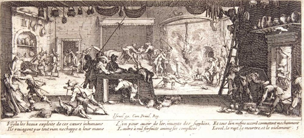 Ryöstäminen Les miseres et les mal-heures de la guerre, pl. 5 tekijältä Jacques Callot