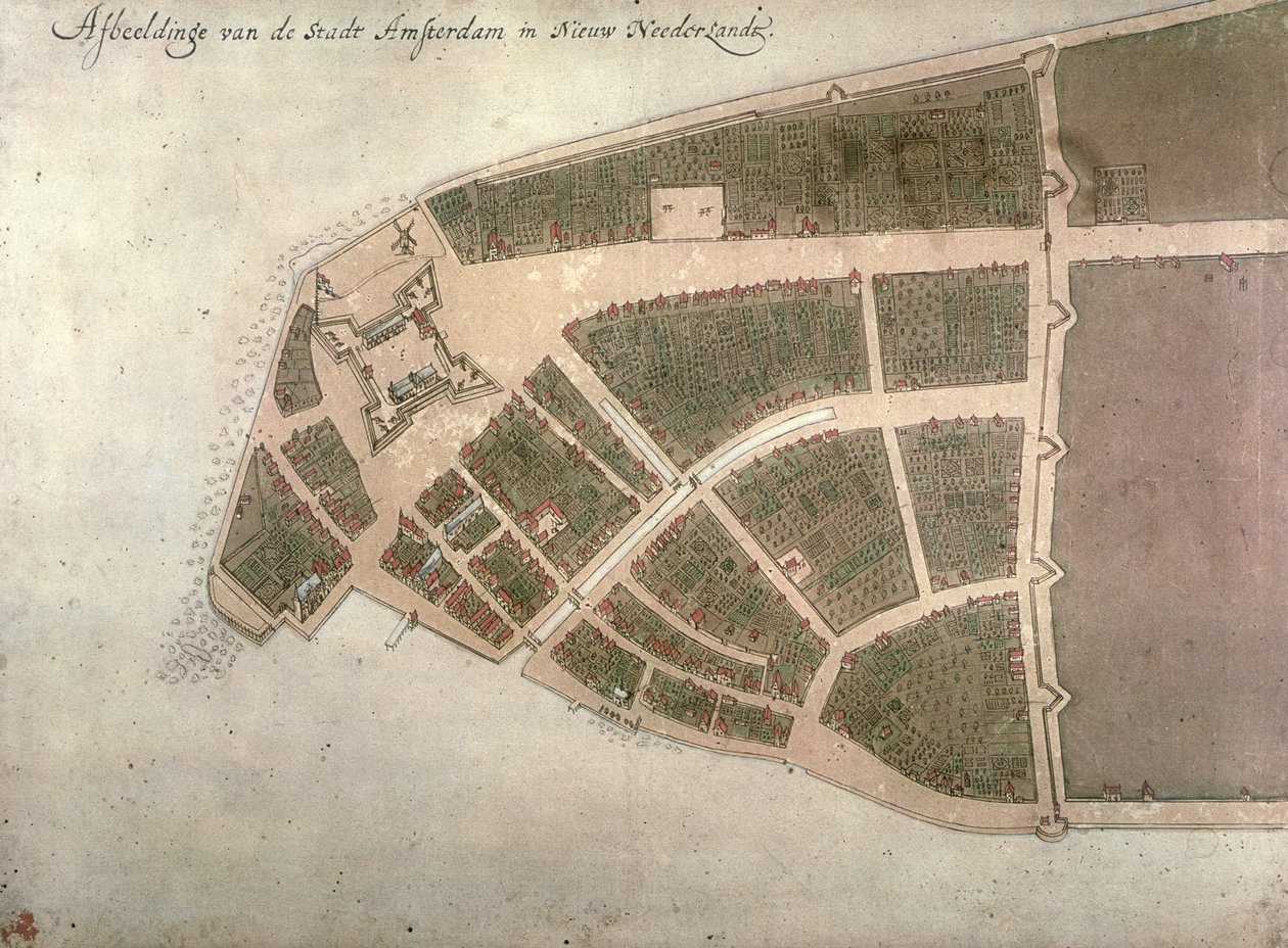 Näkymä New Amsterdamista, Costello Plan, 1660 tekijältä Jacques Cortelyou