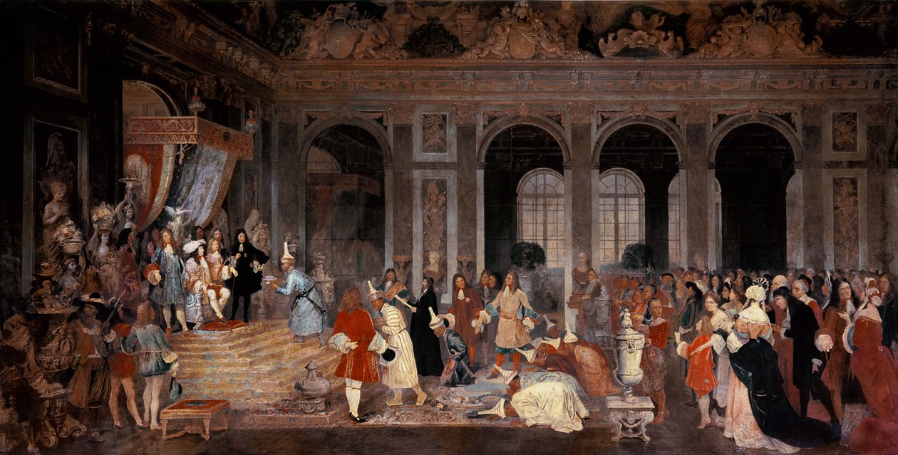 Ludvig XIV vastaanottaa Siamin suurlähettiläät Versaillesissa, n. 1865-67 tekijältä Jacques Edmond Leman